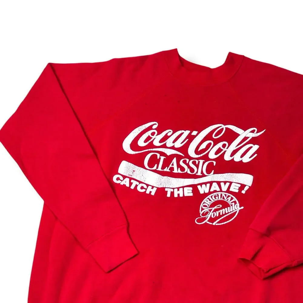 VTG 80/90s Coca-Cola Classic Sweathsirt Puff Print Size M Red Catch the Wave Y2K - Picture 3 of 10